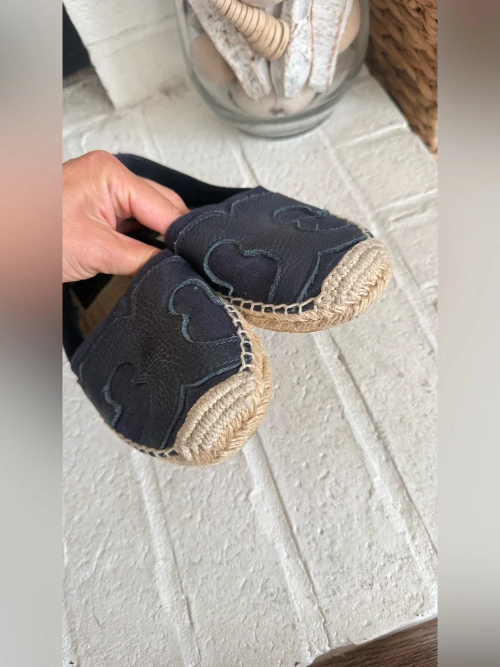 Tory Burch Navy Leather Espadrille Flats Size 8